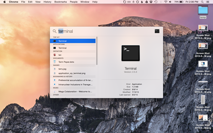 Spotlight functionality on Mac OS X